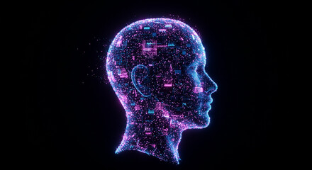 Obraz premium Digital human head silhouette with glowing circuits symbolizing artificial intelligence and future tech