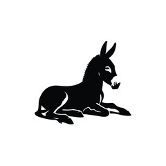 Silhouette of a Sitting Donkey, Donkey Resting Silhouette Illustration, Sitting Donkey Black and White Vector, Farm Animal Donkey Lying Down, Relaxed Donkey Outline Graphic, Donkey Silhouette Artwork 