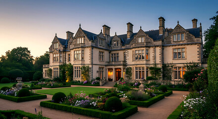 Grand UK mansion exterior with premium landscaping and bold architecture