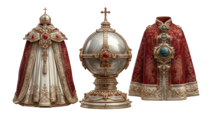 Ornate Royal Attire and Globe Set on a Transparent Background