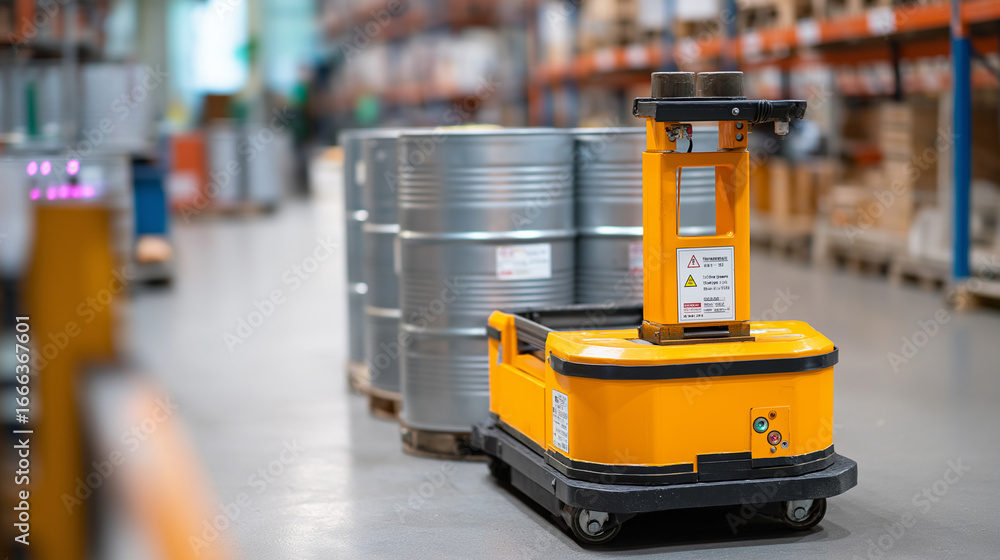 Poster robotic material handling system for hazardous materials safety, highlighting real‑time tracking, wa
