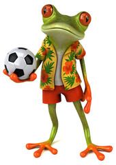 Fun 3D cartoon frog with a football  illustration