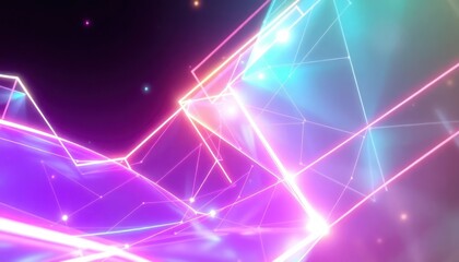 Vibrant abstract background featuring glowing neon lines forming a geometric network. Represents modern technology, data connection, digital space, or futuristic energy.