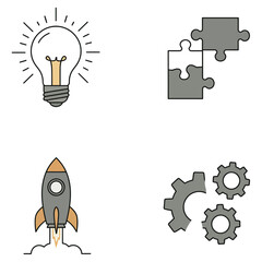 Modern Line Art Icons: Innovation, Collaboration, Startup, and Teamwork Concept