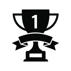 First place trophy icon ribbon award winning victory symbol championship recognition vector