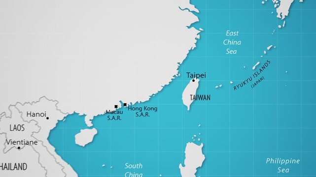 Taiwan on the World Map with Animated National Flag