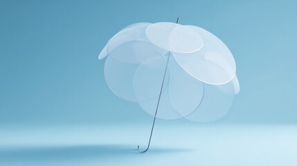 medical insurance coverage interlocking circle shapes with a protective umbrella silhouette hovering above thin