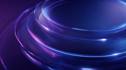 Technology network security layered concentric shields translucent glass surfaces neon outline edges subtle depth blue to purple