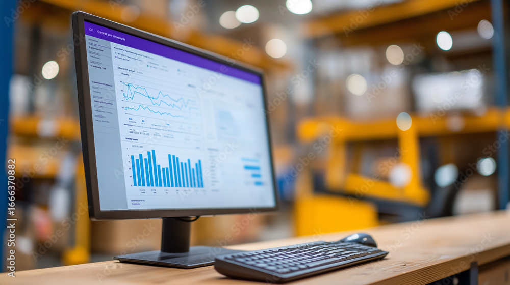 Aufkleber real-time inventory visibility dashboard with iot sensors, representing route optimization, demand f