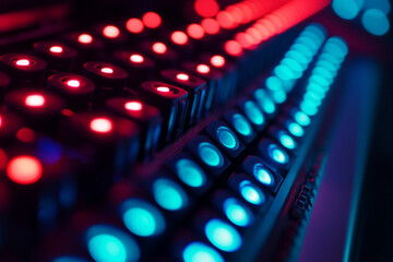 Powerful crypto mining farm with hundreds of graphics cards and neon lights for cryptocurrency blockchain data center generative ai