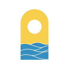 Minimalist ocean wave sun door hanger tag summer beach resort holiday graphic vector