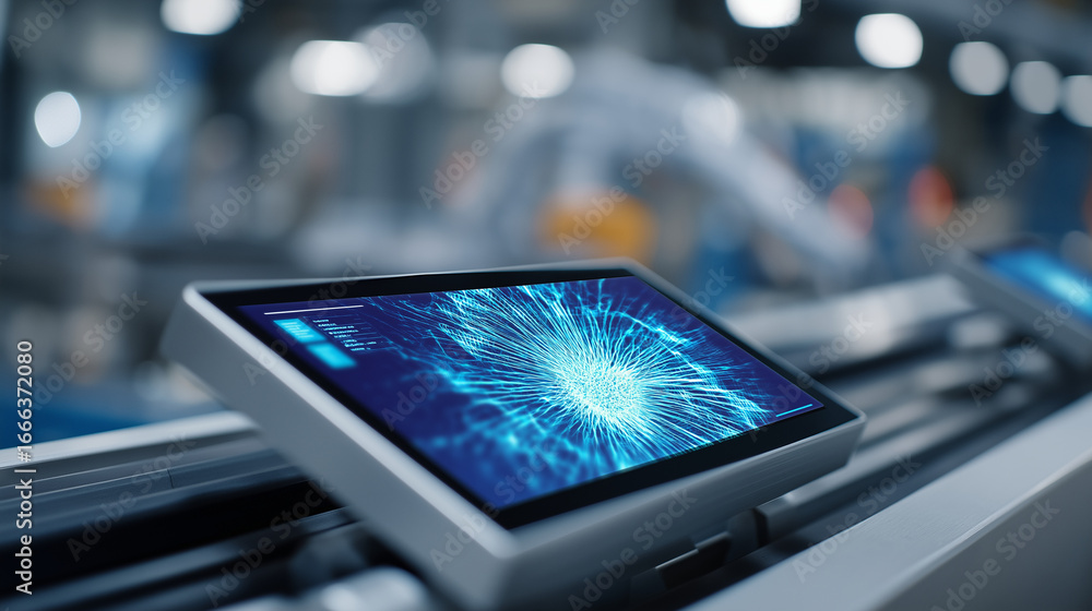 Poster ai enhanced quality control system with robotics and computer vision, showcasing machine learning mo