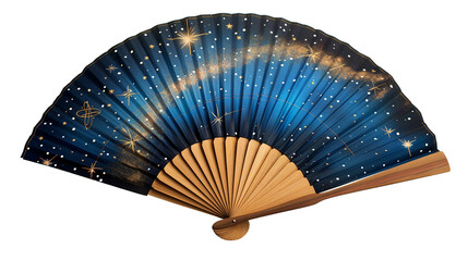 Decorative Silk Fan Inspired by Night Sky and Gold on white background