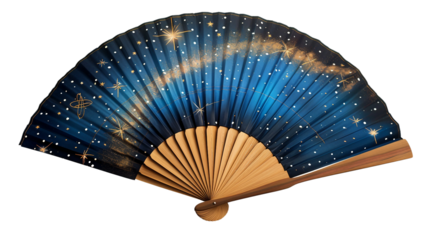 Decorative Silk Fan Inspired by Night Sky and Gold on white background