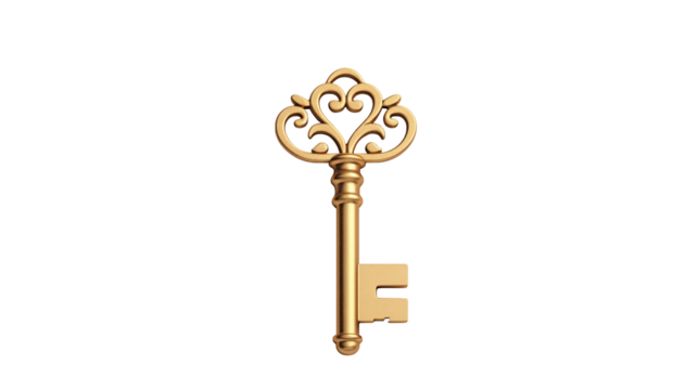 Unlock your dreams with this elegant gold key, symbolizing opportunity and success for your creative projects on white and transparent Background	