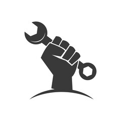 Wrench with hands logo template illustration