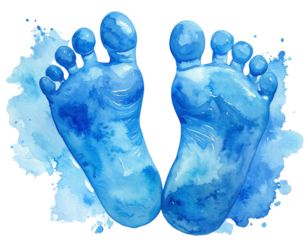 Abstract Blue Baby Footprint with Watercolor Texture, Symbol of Innocence and Care