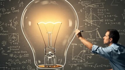 Concept of mathematical problem solving with glowing light bulb and chalkboard equations - Powered by Adobe