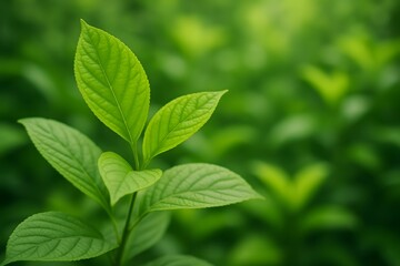 Fototapeta premium Close-Up of Vibrant Green Leaves in Lush Forest Setting, Capturing the Essence of Nature's Beauty