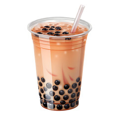 A refreshing cup of bubble tea with tapioca pearls isolated on transparent background