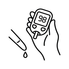 Close-up of a Hand Using a Glucose Meter to Check Blood Sugar Levels for Diabetes Monitoring