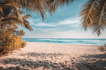 Tropical Beach Scene With Palm Trees