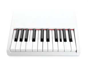 Fototapeta premium A pristine white keyboard with black keys, showcasing a simple and clean design against a plain white background.