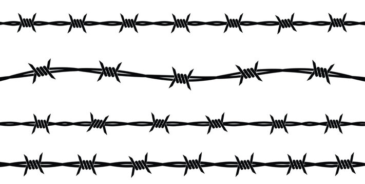 Barbed wire fence lines spiky textured border isolated vector illustration security barrier vector
