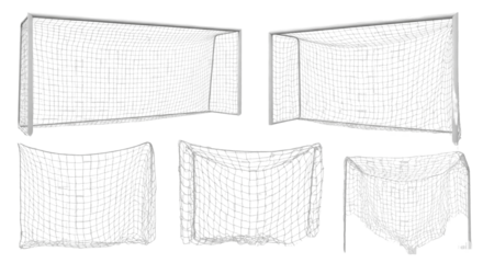 White football soccer goal net transparent PNG set bundle isolated background