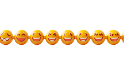 Vibrant Emoji Chain Arranged as Digital Pixels on white background