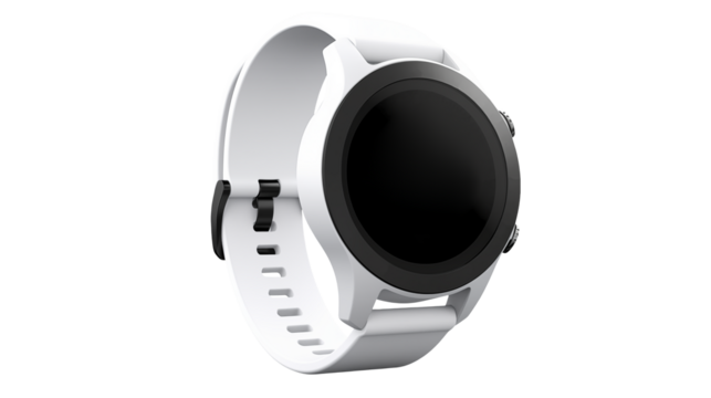 Sleek white smartwatch with customizable digital display for modern lifestyle and fitness tracking needs on white and transparent Background	 - Powered by Adobe