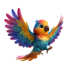 Obraz premium Cute colorful parrot with open wings isolated on transparent background