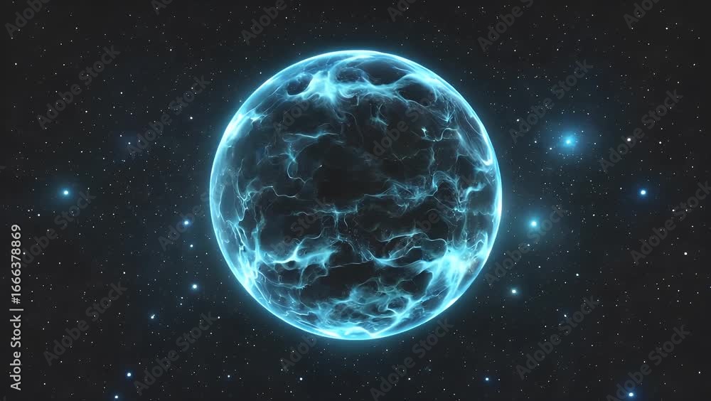 Wall mural cinematic 4k motion design of a glowing cosmic sphere floating deep space textured with celestial bl