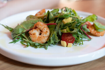 Fresh Shrimp Salad with Mixed Greens and Cherry Tomatoes