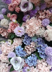 floral background, panel of artificial flowers,