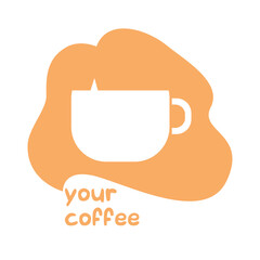 Minimalist coffee logo in orange color. Creative vector design with a coffee cup integrated into abstract shape. Suitable for branding, cafes, packaging, or business identity