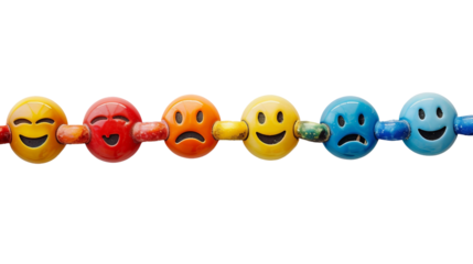 Expressive Emoji Chain Symbolizing Human Feelings on white background