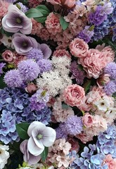 floral background, panel of artificial flowers,