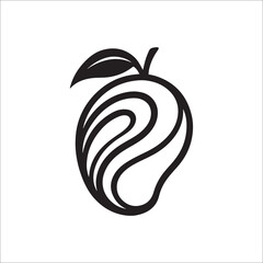 Modern Mango Fruit Icon in Black and White Minimalist Vector Illustration for Branding and Logo Design Projects Fresh and Tropical