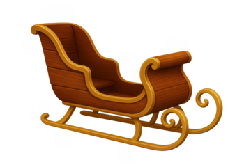 Classic red and gold santa claus sleigh on transparent background