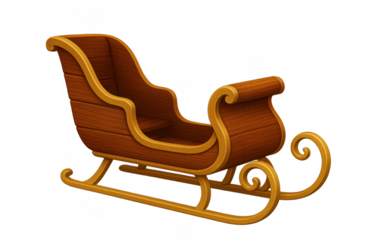 Classic red and gold santa claus sleigh on transparent background