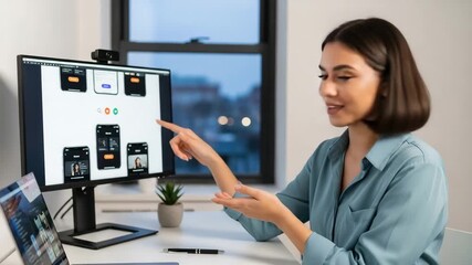 Freelance designer showcases mobile app design during client presentation in cozy office setting