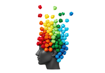 Creative mind bursting with colorful ideas and imagination represented by abstract shapes isolated on transparent background