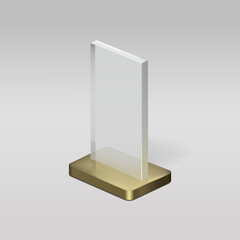 Crystal trophy on a bronze pedestal mockup. Champion prize for best contest result. Transparent...