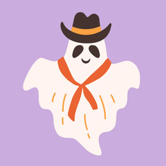 Cute Cowboy Ghost Cartoon Halloween Illustration
