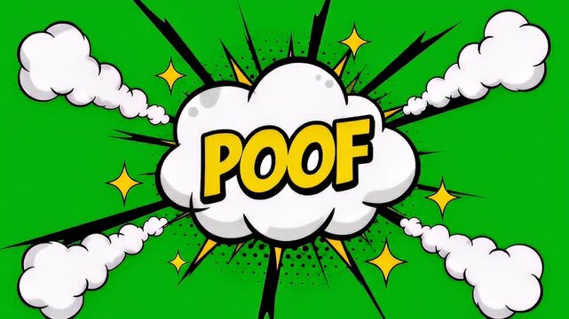 Cartoon explosion effect with smoke stars on green screen animation