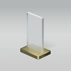 Crystal trophy on a bronze pedestal mockup. Champion prize for best contest result. Transparent glass award of victory reward, prize trophy, win sport competition. Beauty contest prize