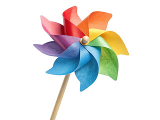 Colorful rainbow pinwheel toy isolated on transparent background