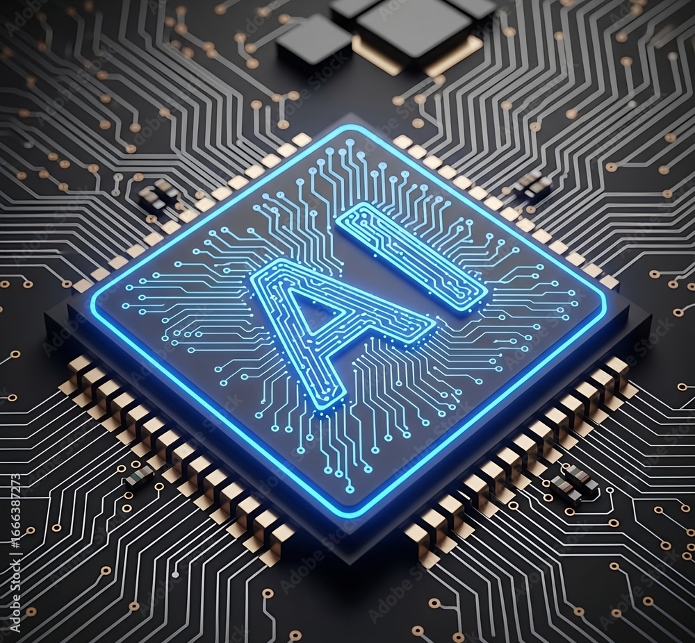 Poster artificial intelligence icon, sign, logo in the circuit line style. ai processor vector icon flat de