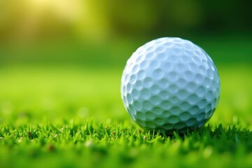 Obraz premium Close-up of dimpled golf ball resting on lush green , putting, course